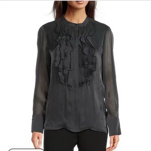 Karl LAGERFELD Elegant Black/Gray Ruffle Blouse button down